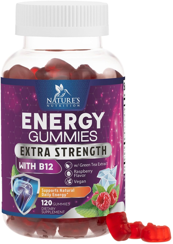 Ενέργεια Gummies 1000mcg - με βιταμίνη B12, Πράσινο Τσάι Φυσική Caffeine Υποστήριξη, Καθημερινή ενέργεια Gummies - Delicious Berry Flavor B12 Chewable Άσκηση συμπλήρωμα για το τρέξιμο Ποδηλασία & Αθλητισμός - 120 μάσα