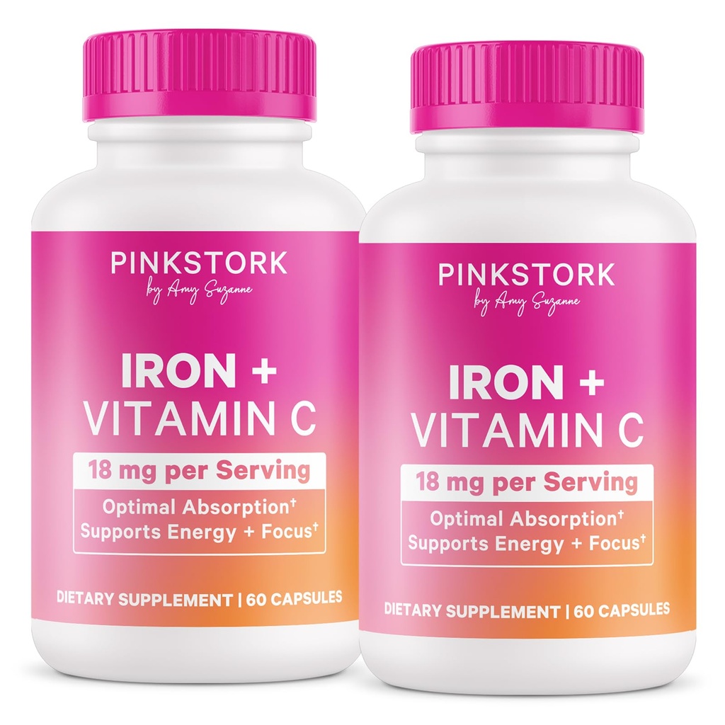 Pink Stork Prenatal Iron Supplement for Women - 18 mg Non-Constipating Iron & Vitamin C for Pregnancy, Postpartum, & Breastfeeding - Focus, Fatigue, & Blood Cell Production - 4 Month Supply