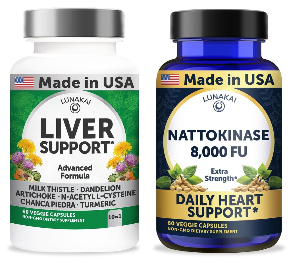Lunakai USA Made Liver Support + Nattokinase 8000 FU Capsules Bundle – Non-GMO – 60ct Each