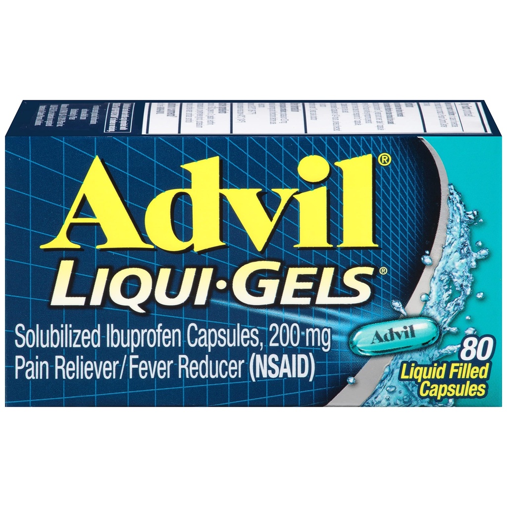 Advil Liqui-Gels Pain Reliever and Fever Reducer, Pain Medicine for Adults with Ibuprofen 200mg for Headache, Backache, Menstrual Pain and Joint Pain Relief - 80 Liquid Filled Capsules(Pack of 1)