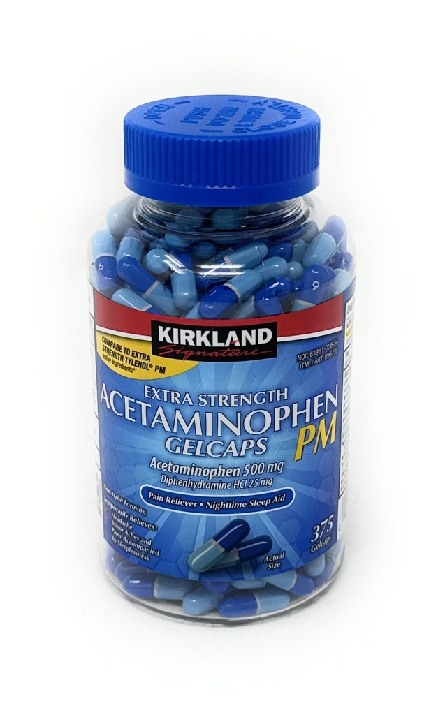 Cos11 Kirkland Signature Extra Strength Rapid Release Acetaminophen 500mg Pm Pain Fever Reducer Nighttime Sleep Aid 375 Gelcaps