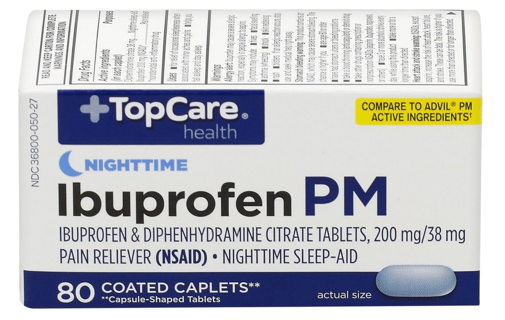 Topcare, Ibuprofen PM Caplets, 80 Count