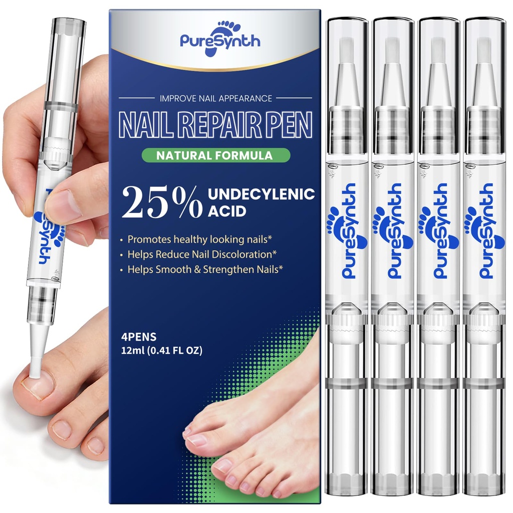 Extra Strength Nail Fungus Repair Pen (OTC Maximum Strength), 25% Undecylenic Acid + Aloe & Vitamin E, For Thick Yellow Discolored Nails, 12 mL (0.41 fl oz) Total, 4-Pack