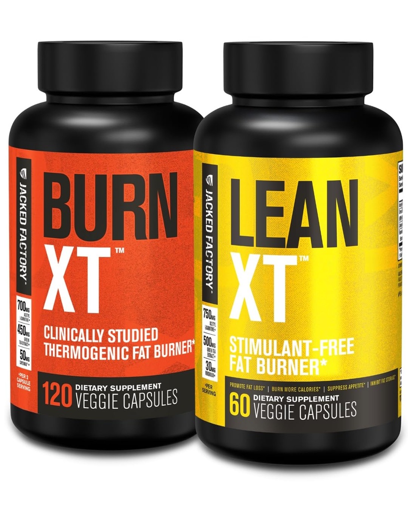 Jacked Factory Burn-XT Clinically Studied Fat Burner & Weight Loss Suppressant & Energy Booster (120 κάψουλες) & Lean-XT Caffeine-Free Fat Burner (60 κάψουλες)