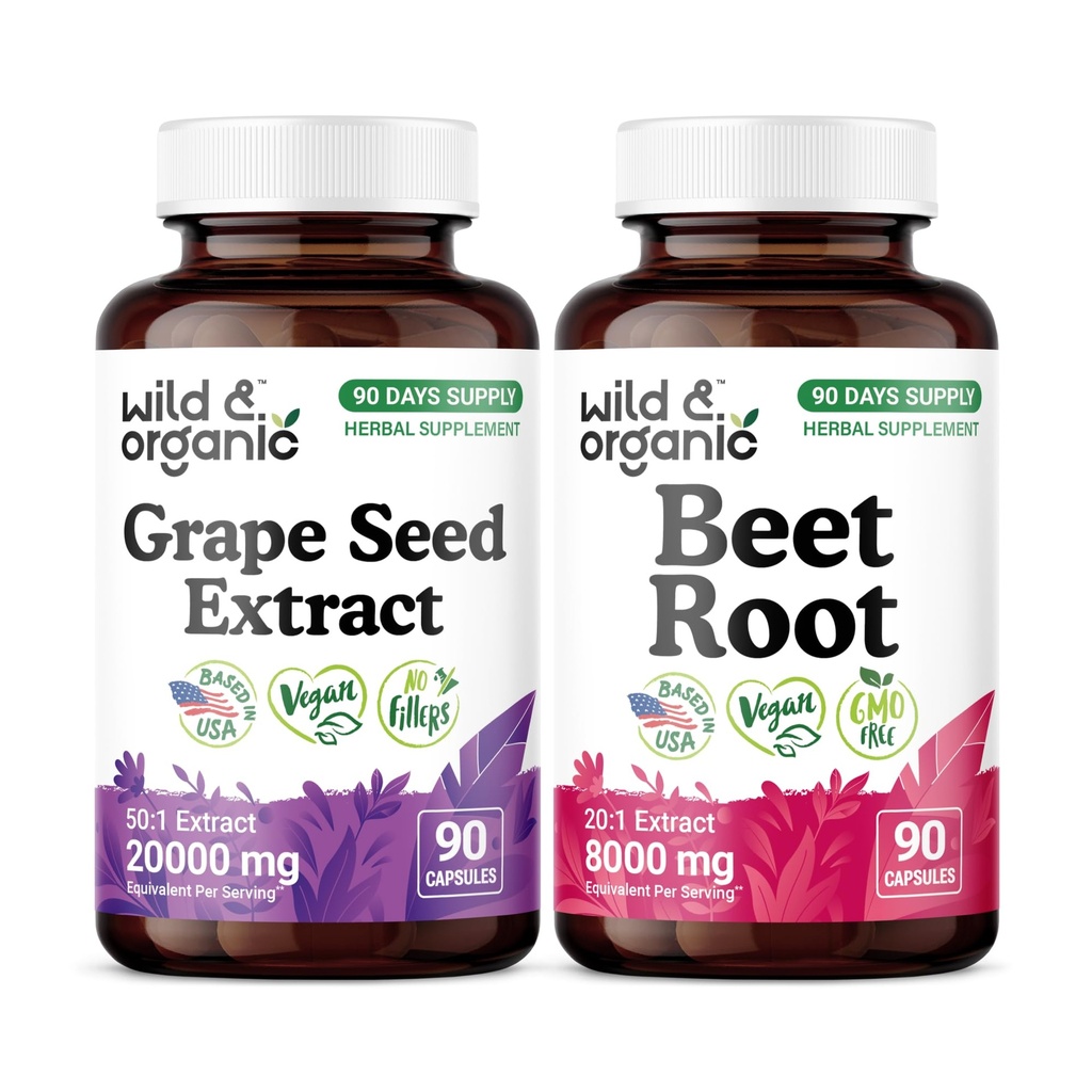 Wild & Organic Grape Seed Extract 90 Capsules & Beet Root 90 Capsules