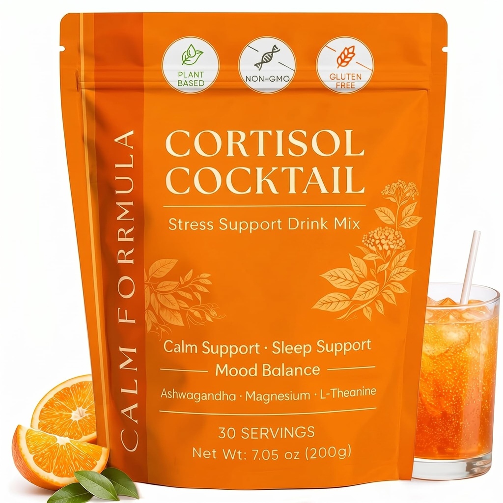 Cortisol Cocktail – Cortisol Support Supplement for Women, with Ashwagandha, Magnesium & L-Theanine Blend, Daily Stress Support, Relaxation Formula & Sleep Support, 30 Servings