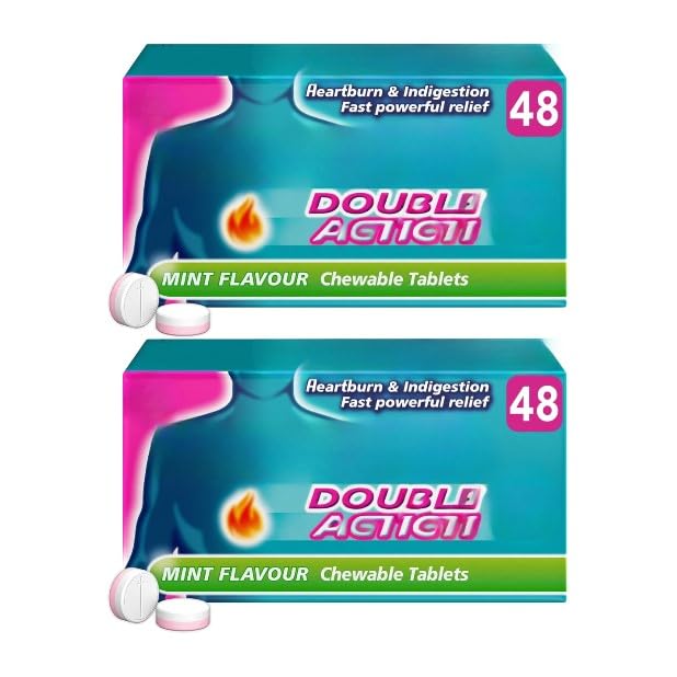 GAV Double Action Mint Chewable Tab 48 Count - 2 Pack (Total 96 Tablet) | Double Action Mint