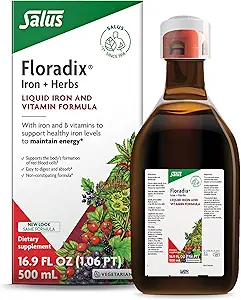 Floradix Iron & Herbs - Liquid Herbal Supplement for Energy Support - Iron Supplement with Vitamin C & Vitamin B Complex - for Men & Women - 16.9 fl oz
