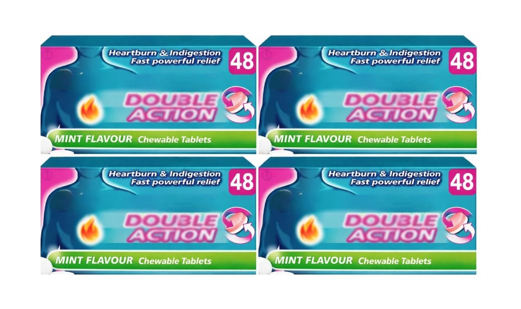 GAV Double Action Mint Flavour Chewable Tablet 48ct (Pack of 4) | Double Action Mint