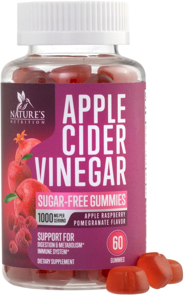 Apple Cider Vinegar Gummies 1000mg per Serving - Ζάχαρη Δωρεάν ACV Gummy συμπλήρωμα βιταμινών, Σύνθετη Φόρμουλα, Βιταμίνη Β12 Υποστηρίζει Μεταβολισμό & Ενέργεια, Κετοφιλικό, Vegan, 60 Gummies