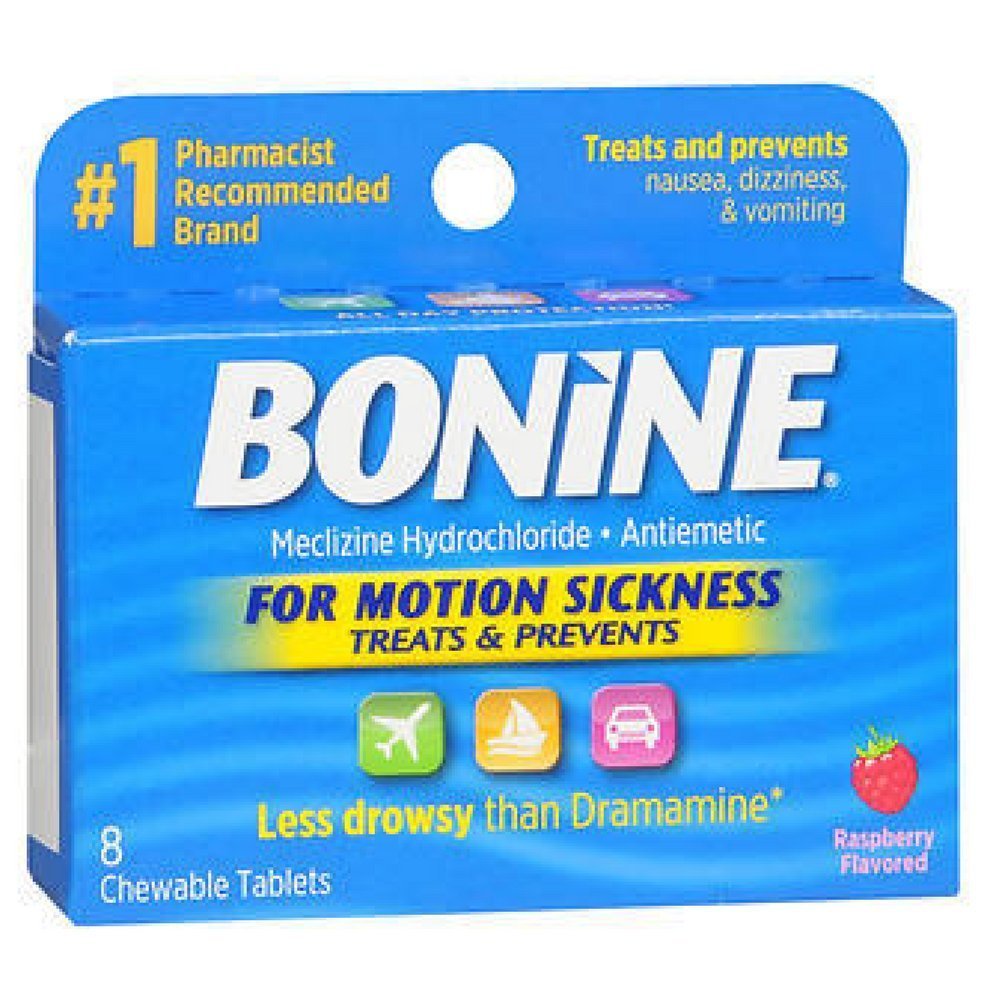 Bonine Motion Sickness Protection, Chewable Tablets, Raspberry 8 ea (Pack of 6)