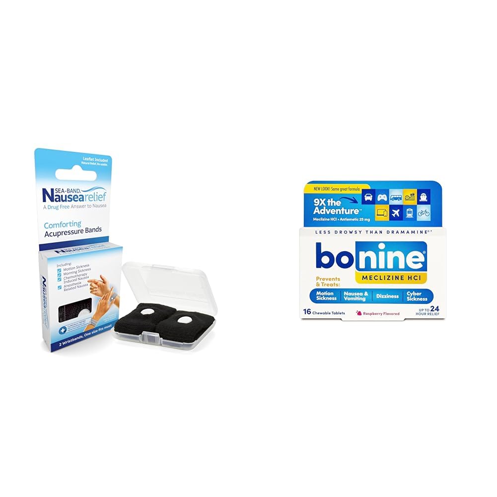 Sea-Band Anti-Nausea Acupressure Wristbands, 1 Pair & Bonine Motion Sickness Relief Tablets, Non-Drowsy, 16ct