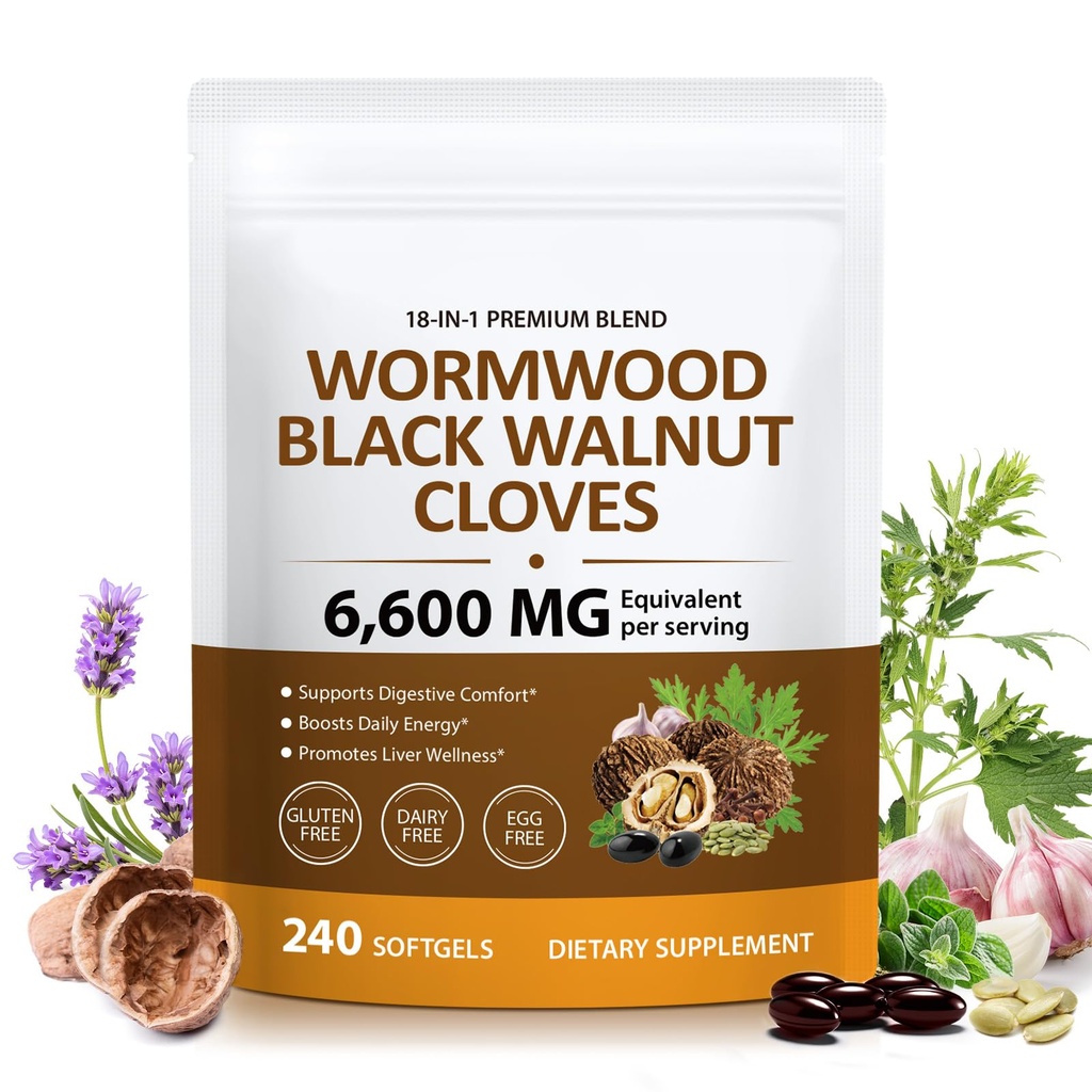 Frovetani 18-in-1 Wormwood Black Walnut Clove Capsules, Wormwood Black Walnut Clove, Plant-Based Gut Wellness Formula with Garlic, Oregano & Pumpkin Seed, Easy-to-Swallow, 240 Softgels