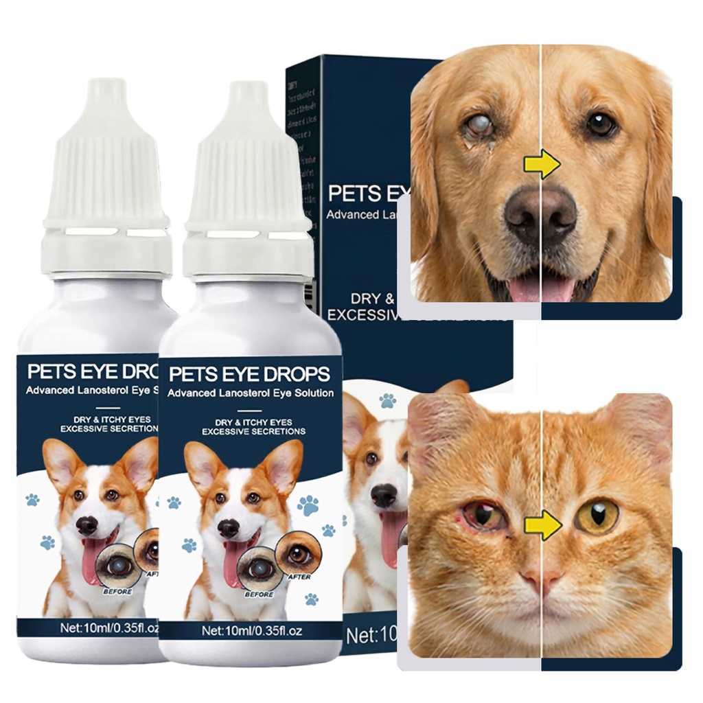 Cataract Drops For Dogs, Natural Safe Dog Eye Drops For Soothe Itching Irritation & Dry Eyes, Improve Eye Vision Clarity, Not For Human Pet Tear Stain Cleaner Suitable for All Animals (2 X 10 ml)