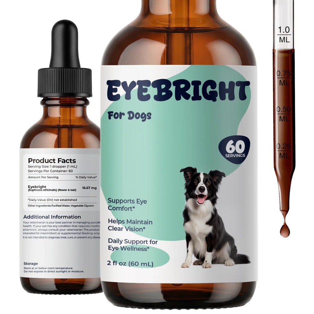 Eyebright for Dogs, Liquid Eye Wellness Supplement with Eyebright Herb Extract, Supports Eye Comfort, Clear Vision & Daily Visual Wellness for Dogs, Oral Drops, 2 fl oz