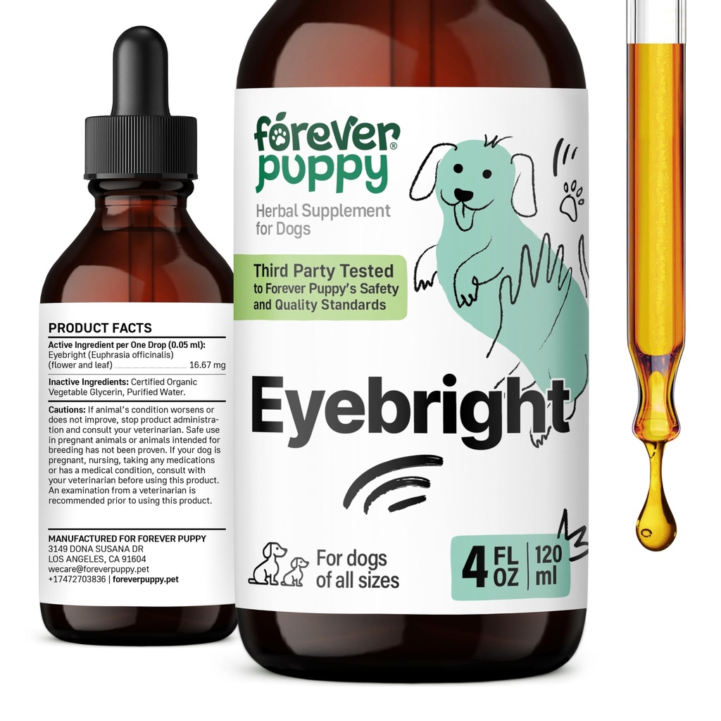 Forever Puppy Eyebright Supplement for Dogs - Eyebright Herb Extract for Soothing Eyes Irritation - Liquid Eye Health Support Supplement for Dogs of All Breeds & Sizes - 4 oz