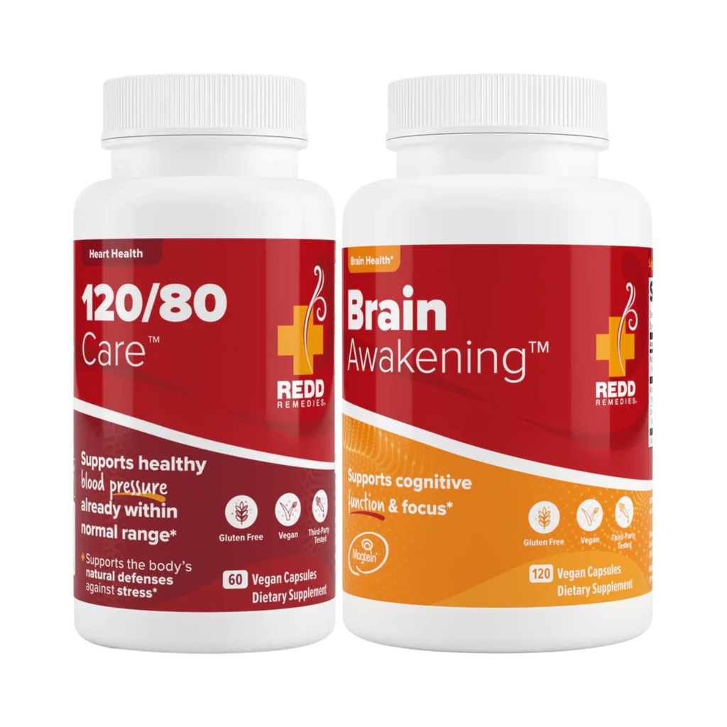 Redd Remedies 120/80 Care, 60 Capsules, and Brain Awakening, 120 Capsules