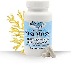Elderwise Sea Moss Capsules - Sea Moss with Burdockroot & Bladderwrack - Superfood Supplement - 60 Vegan Capsules - 30 Day Supply - Dosage 2 a Day - 1400 mg