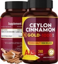 AJS Ceylon Cinnamon Capsules, Ceylon Cinnamon Bark Supplement, Sri Lanka Sourced Cinnamon, 240 Veggie Capsules, Non-GMO, Lab Tested, 1 Pack