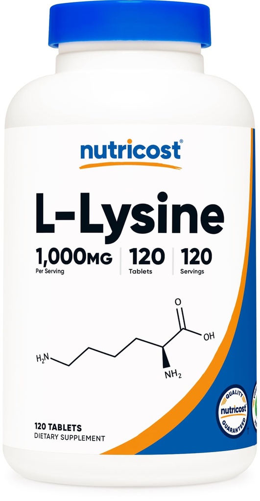 Nutricost L-Lysine 1000mg, 120 δισκία - Χωρίς γλουτένη, μη ΓΤΟ, και χορτοφάγους φιλικούς
