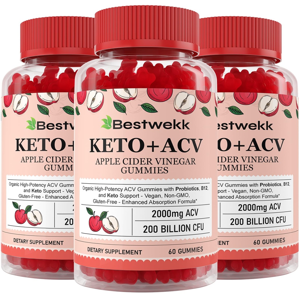 Μηλίτης μηλίτη, Max Strength 2000mg ACV Gummy με προβιοτικά, B12 και Keto Υποστήριξη, για την πέψη, Μεταβολισμός, Detox, Gut & ανοσοποιητική υγεία, Gelatin-free, μη GMO, 180 keto acv gummies
