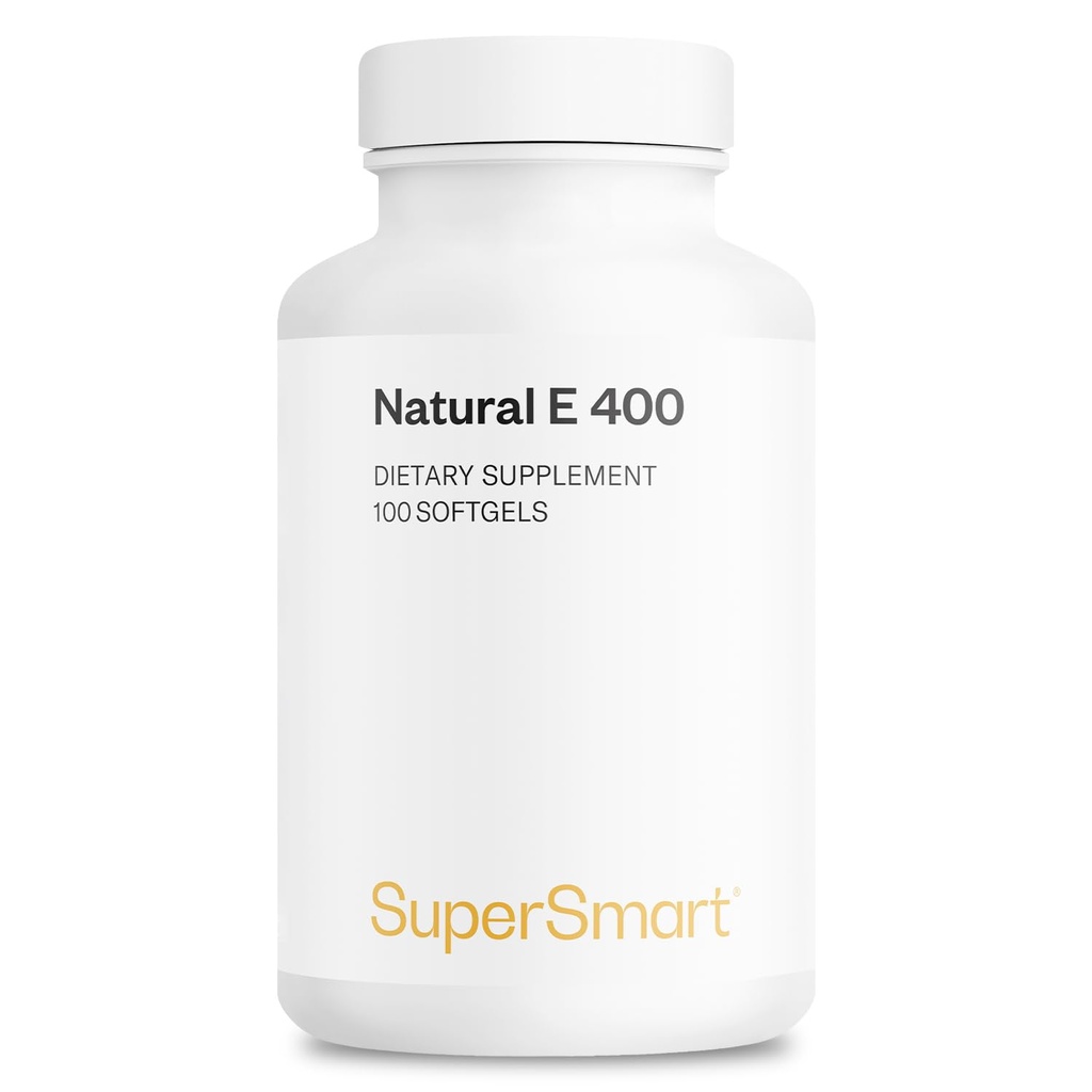 Supersmart Natural E 400 (D-Alpha Tocopherol) 1200IU per Day - High Absorption Vitamin E Supplement | Non-GMO - 100 Softgels