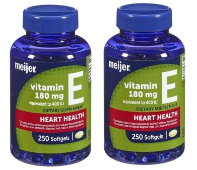 Meijer Vitamin E 180 mg (400 IU) dl-Alpha, Dietary Supplement for Heart Health, 2 Pack of 250 Softgels, 500 Day Supply