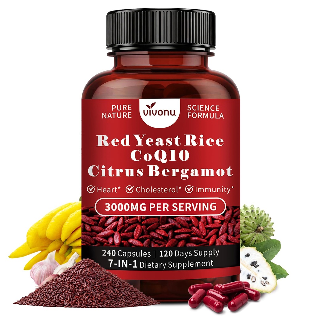 VivoNu 14-in-1 Berberine with Ceylon Cinnamon Supplement Red Yeast Rice with CoQ10, Citrus Bergamot Supplements* | 3000mg