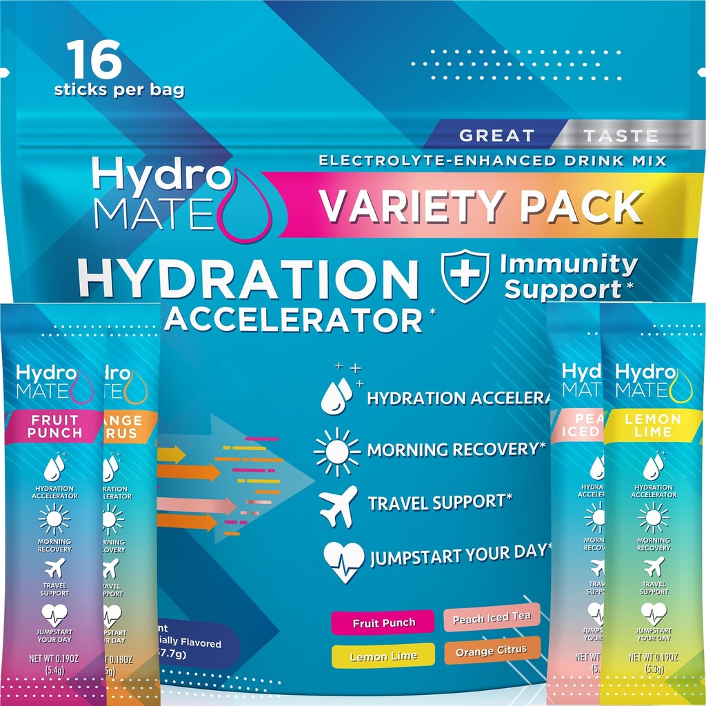 HydroMATE Ηλεκτρολυτές σκόνης Συσκευασίας Ενυδάτωση Πακέτα χαμηλής ζάχαρης 16 Count