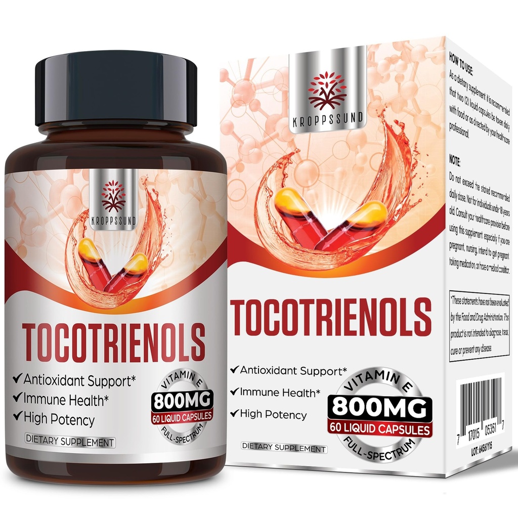 Kroppssund Tocotrienol Supplement 800mg -Tocotrienol Vitamin E -60 Liquid-Filled Capsules
