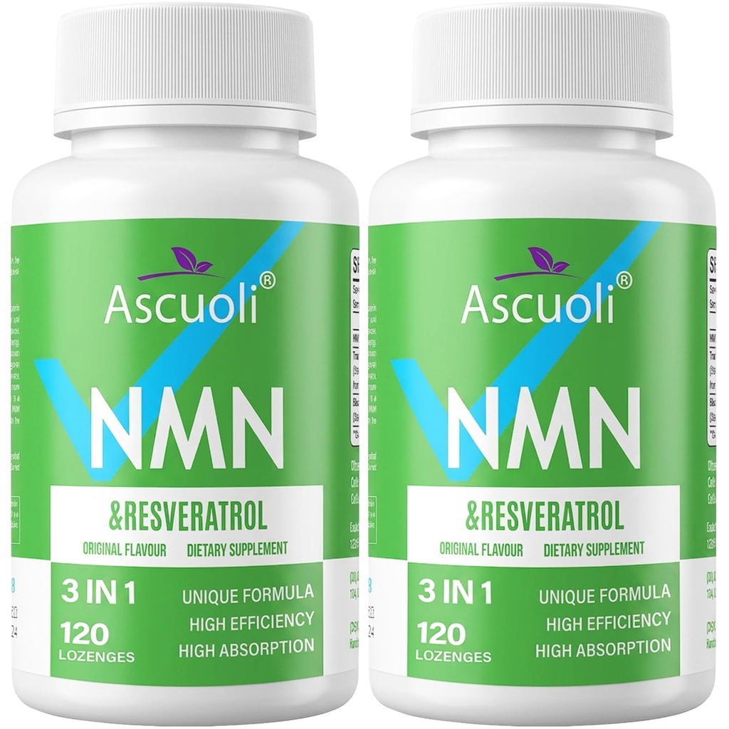 Sublingual NMN 500mg + Trans-Resveratrol 400mg, 3-in-1 Advanced Formula 99% Pure NMN Resveratrol Supplement for Boost* NAD, Cell, Immune, Energy & Muscle, Anti-Aging, 240 Lozenges, 240-Day Supply