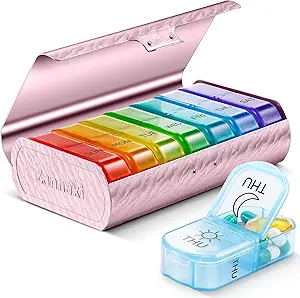 Zannaki Metal XL Weekly Pill Organizer 2 φορές την ημέρα, Μεγάλο Ταξίδι Daily Pill Box 7 ημέρα, Φορητή εβδομάδα δύο φορές κάτοχος Χάπια, AM Pill περίπτωση για ιατρική Βιταμίνη συμπλήρωμα φαρμακευτικής αγωγής, ροζ