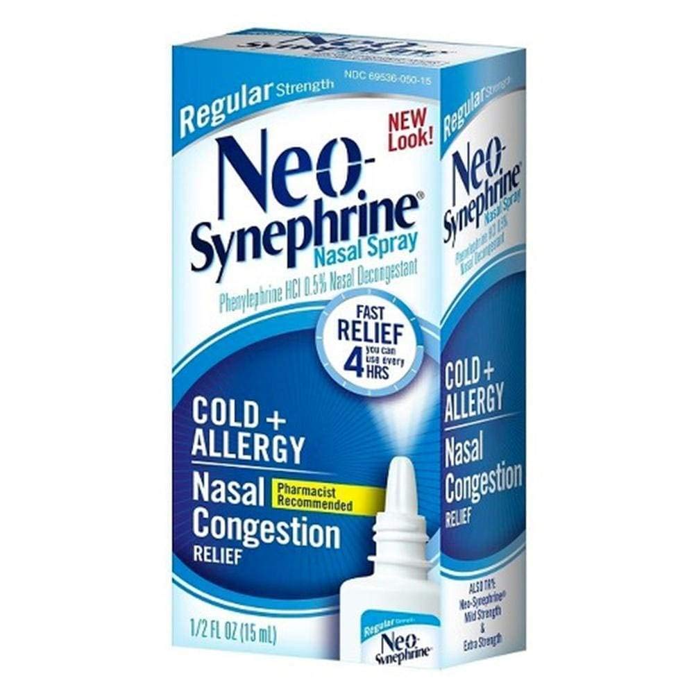 Neo-Synephrine Regular Strength Nasal Spray 15 mL – Phenylephrine 0.5% Fast Acting Nasal Decongestant for Cold and Allergy Relief (Pack of 4)