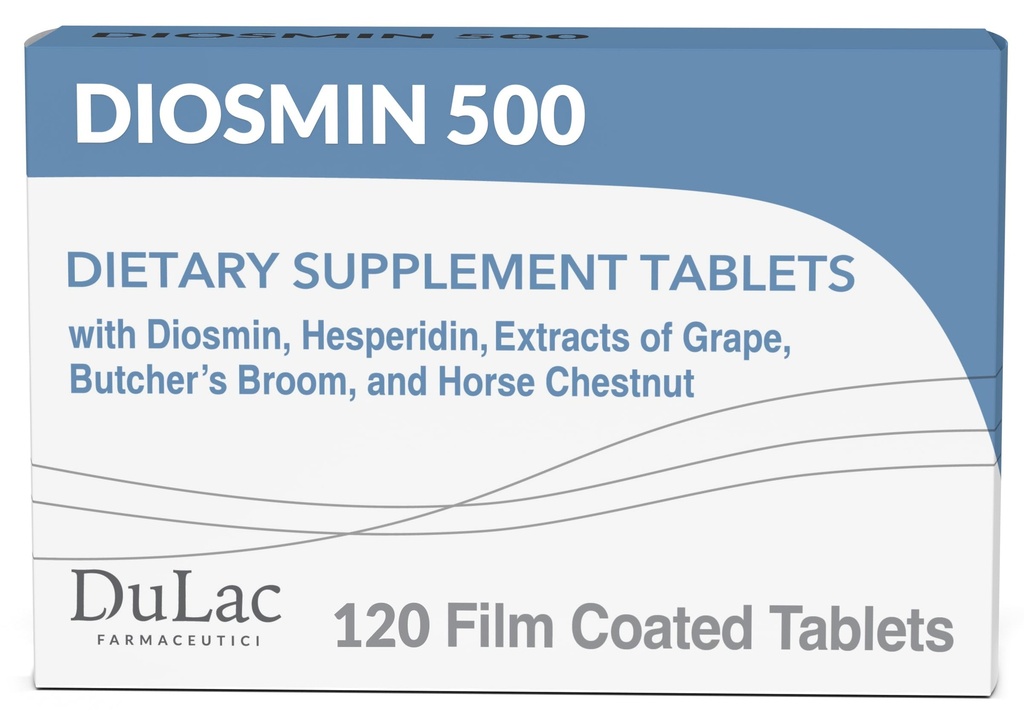 Dulac Diosmin 500, Micronized Diosmin Hesperidin Dietary Supplement 1000mg per serving, Horse Chestnut Extract, Butcher’s Broom & Red Grape Extract, Leg Circulation Support, 120 Tablets, Made in Italy