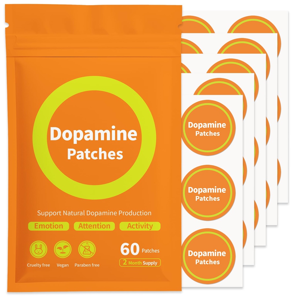Dopamine Patches Extra Strength 60 Patches – Mood Support, Calm & Focus - Stress Relief with Mucuna Pruriens & 5-HTP – Plant-Based, Vegan, Non-Transdermal, 2 Month Supply