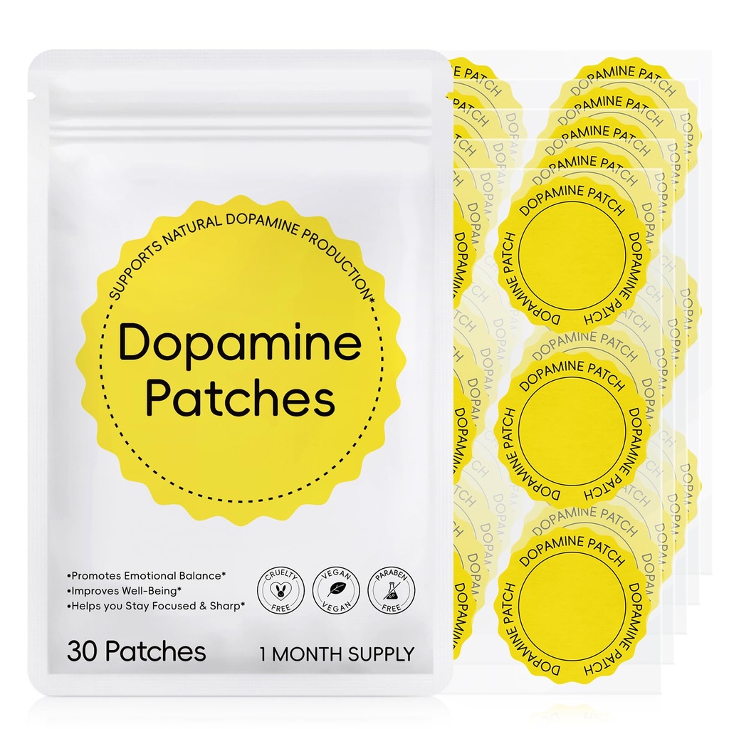 Dopamine Patches, Vegan Mood Support Patches to Promote Emotional Balance, Improve Well-Being & Help You Keep Focused, Happy & Sharp, Natural for Men Women 30Count