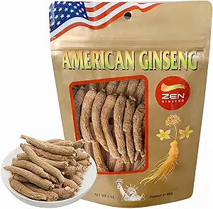 Zen Ginseng - 4 oz Bag of American Wisconsin Ginseng Root - Non-GMO, Gluten Free. Add This Ginseng in Soup, Tea, Coffee, juices, Smoothies and Baking (Small Long Root 4 oz Bag)