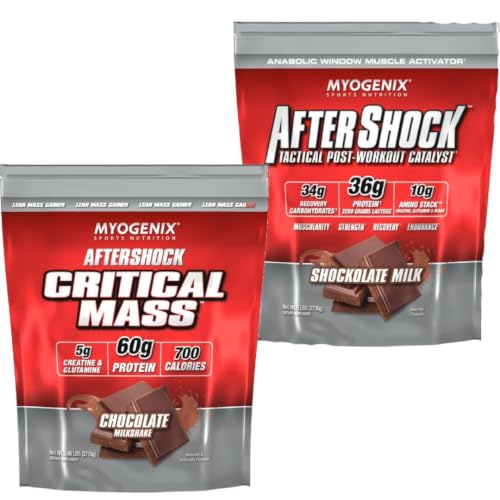 Myogenix Critical Mass Chocolate 5 lbs & Aftershock Wildberry Blast 6 lbs – Critical Mass: Whey Protein Powder, Creatine & Glutamine – Aftershock Recovery Carbohydrates, Protein Powder, & Aminos Stack