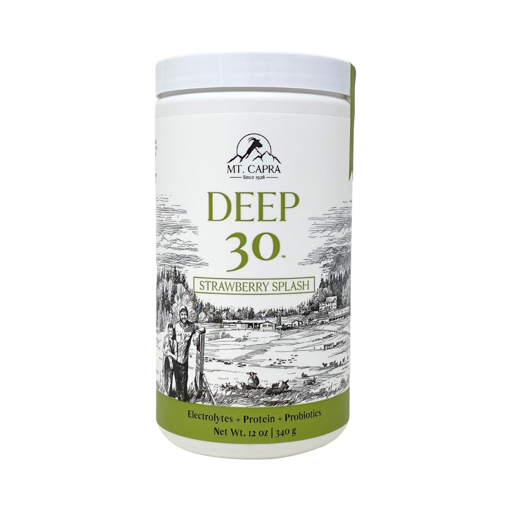 Mt. Capra Deep 30 | Meal Replacement Shake, Goat Protein Powder with Grass-Fed Whey Protein, Casein Protein, Minerals, and BC-30 Probiotics | Strawberry Splash | 11 Servings - 12 Ounces