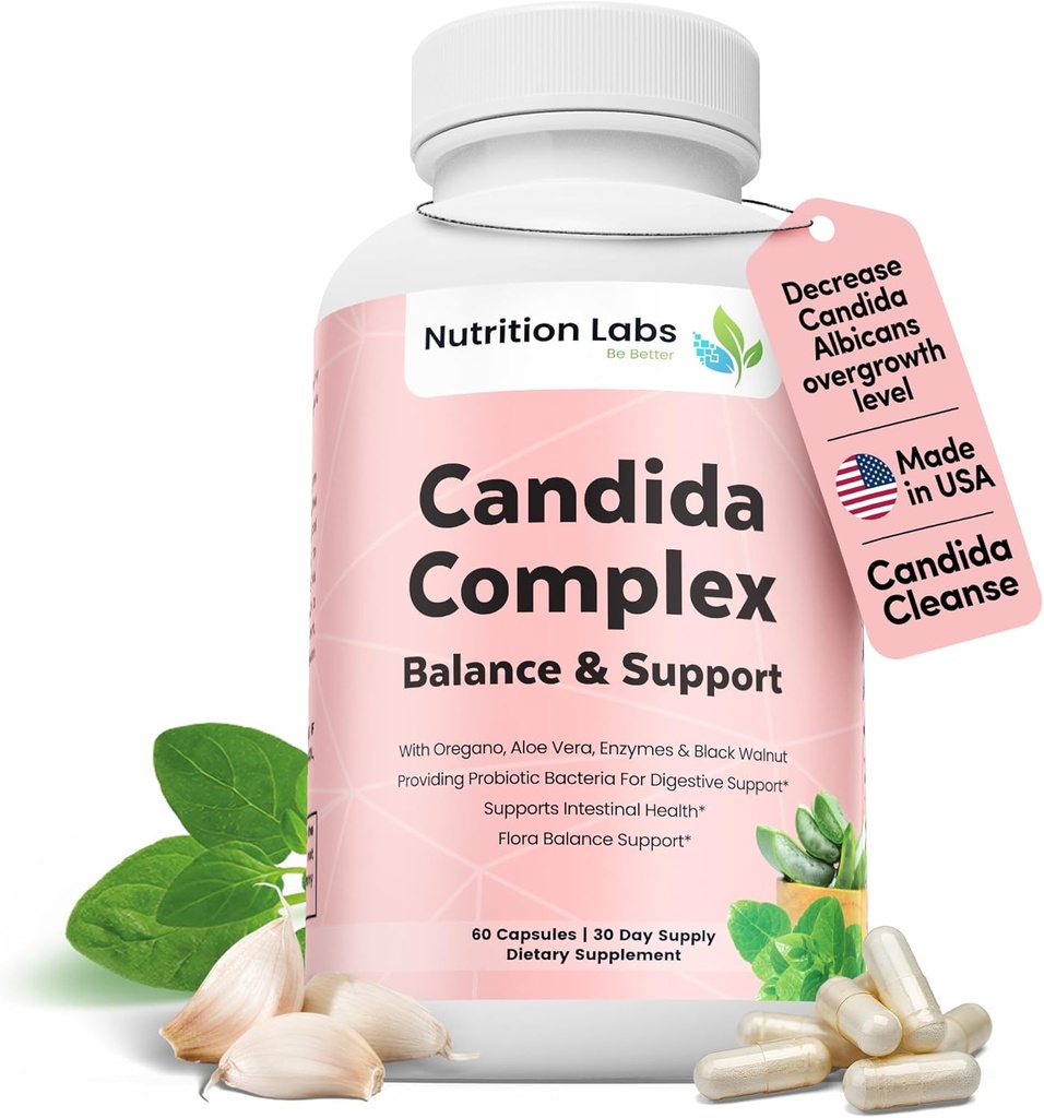 Candida Cleanse συμπλήρωμα για την ισορροπία & υποστήριξη, Candidase Detox, γυναίκες & άνδρες. Lactospore® Προβιοτικά. Αντιμυκητιασική υπερανάπτυξη W/ Ρίγανη, καπρυλικό οξύ