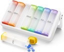 Weekly Pill Organizer 2 φορές την ημέρα, KOVIUU Μεγάλο κουτί ταξιδιών 7 ημέρα, Am Pm Δύο φορές καθημερινή θήκη χαπιών με περιστρεφόμενο λαβή, Hip Holder Δοχείο για βιταμίνη, ιατρική, συμπλήρωμα, Διαφανές-λευκό