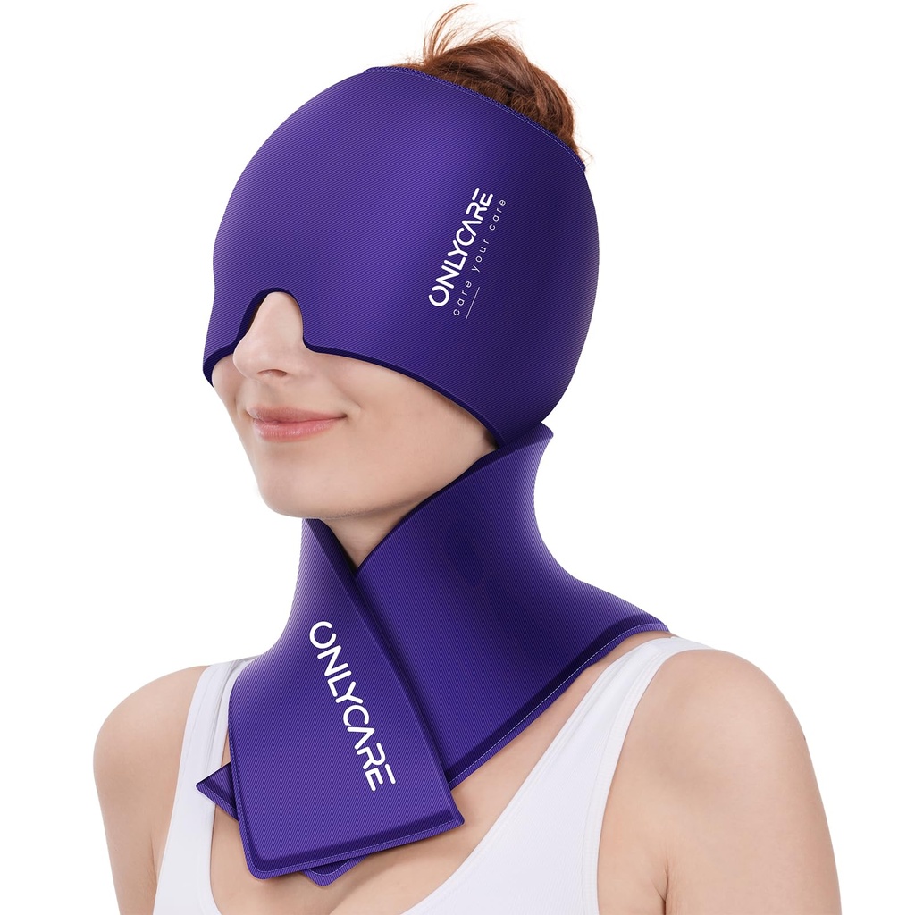 ONLYCARE Migraine Relief Cap and Neck Ice Pack Wrap Gel Set, Upgrade Headache Relief Cap and Shoulder Cold Pack, Hot and Cold Compress, Relief of Pain, Swelling, Office Pressure