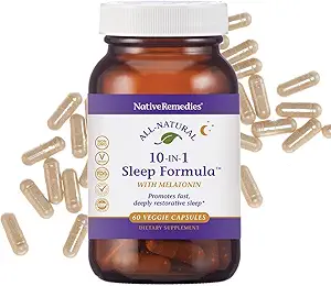 Native Remedies 10-σε-1 Natural Sleep Aid for Adults & Kids 4+ – Βότανο συμπλήρωμα ύπνου με μελατονίνη 5mg, Μαγνήσιο, Βαλεριανική ρίζα, Χαμομήλι & L-Tryptophan – Μη-Habit Forming, Vegan, 60 κάψουλες