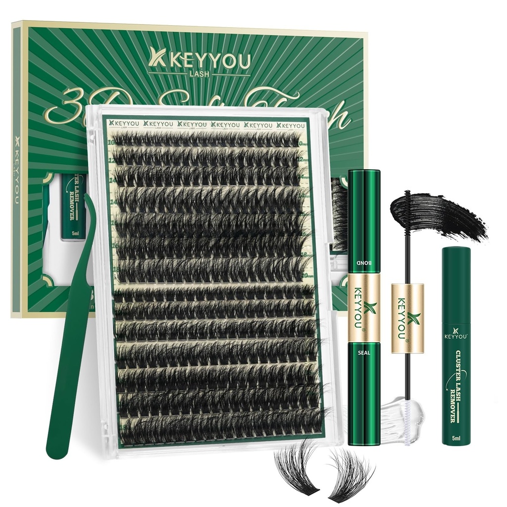 KEYYOU lash Clusters Kit 3D Effect Eyelash Clusters Kit 280pcs 80D100D 10-18MIX D Curl Individual Lashes Kit Wispy Lashes Volume Cluster Lashes Kit Natural Soft (3D Kit-80D100D-D-10-18MIX)