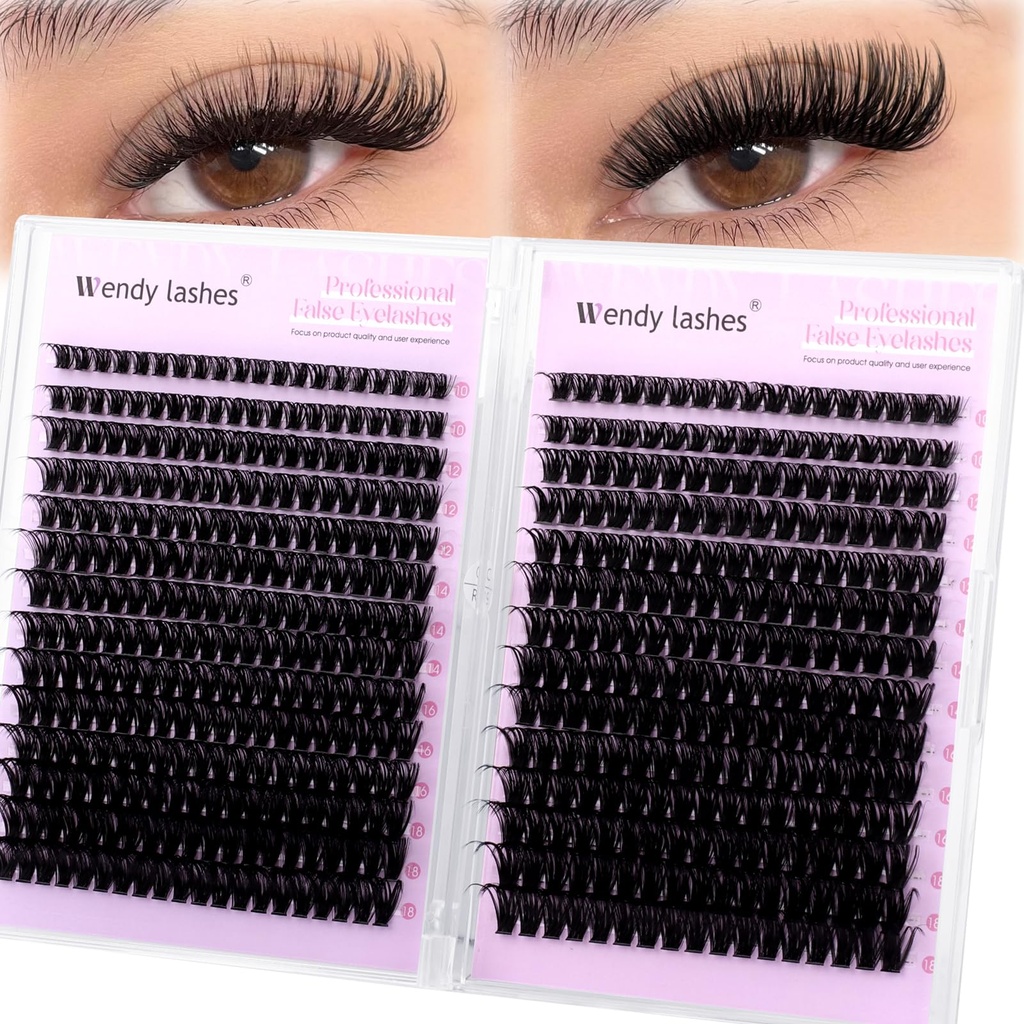WENDY LASHES Lash Clusters 60D+80D Eyelash Clusters 518PCS Wispy Individual Lashes, 10-18MM D-curly Lash Extension DIY Cluster Eyelash Extensions for Beginners