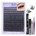 B&Q Flora Lash Clusters Kit 156PCS D-Curl Wet Look Wispy Lashes Mixed Lengths DIY Eyelash Clusters All-in-One Lash Extension Kit Natural Medium Dramatic for Sensitive Eyes Beginner-Friendly（B0X Kit）