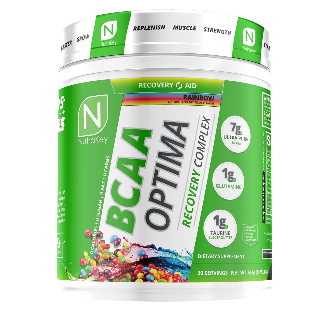 NutraKey BCAA Optima Post Workout Recovery Complex, No Sugar, No Carb, Recovery Aid, Rainbow