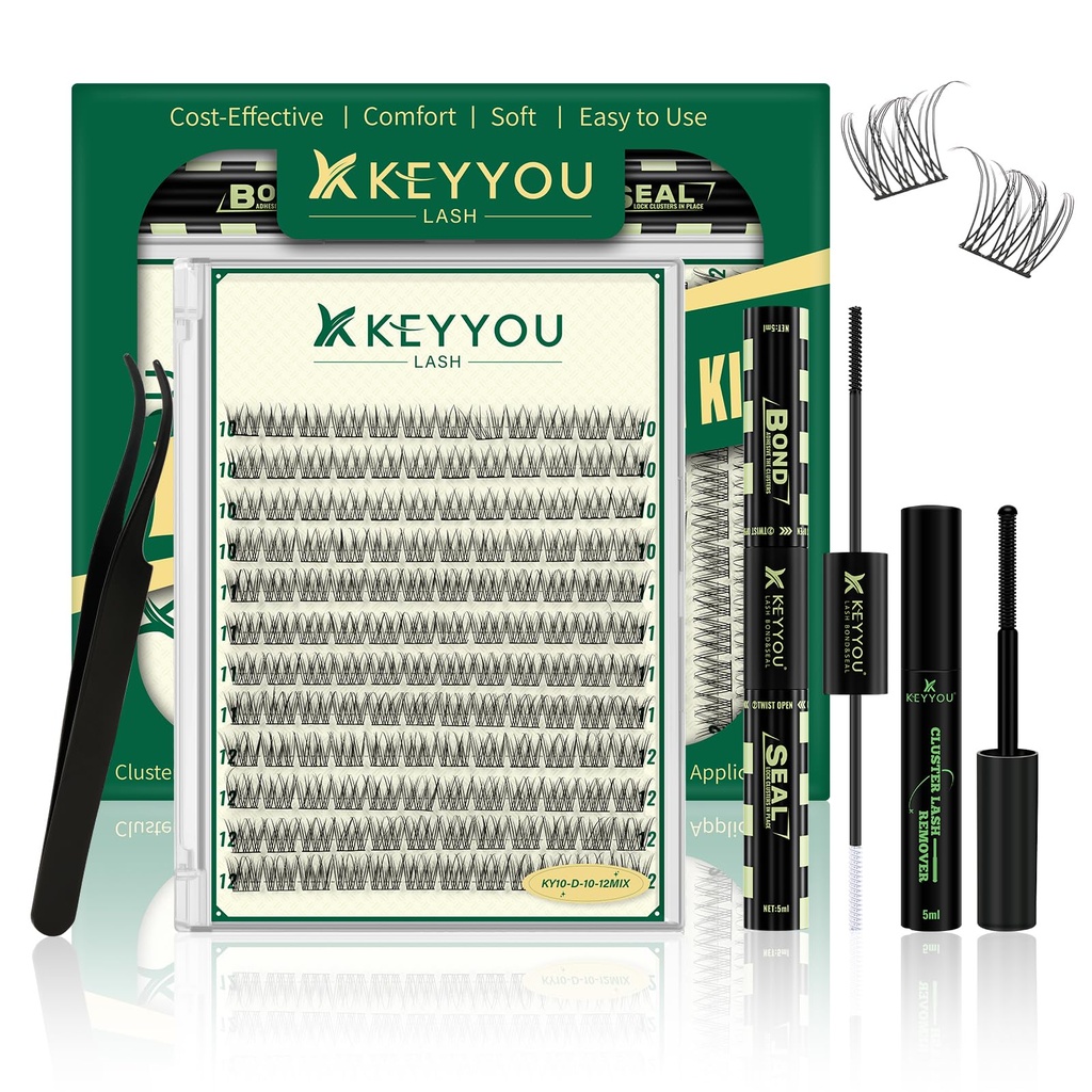 KEYYOULASH Lash Clusters Manga Lash Extension D Curl 120pcs 8-18mm Wispy Eyelash Clusters Natural Volume Eyelash Extensions Individual Lashes DIY at Home(KY10,D-8-18MIX)