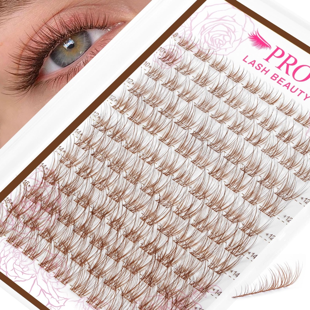 PRO LASHBEAUTY Brown Lash Clusters Venus Lash Extensions Wispy Eyelash Clusters Natural Lashes Clusters for Everyday Wear Beginner Friendly Dark Brown Cluster Eyelash Extensions(Venus,8-16mix)
