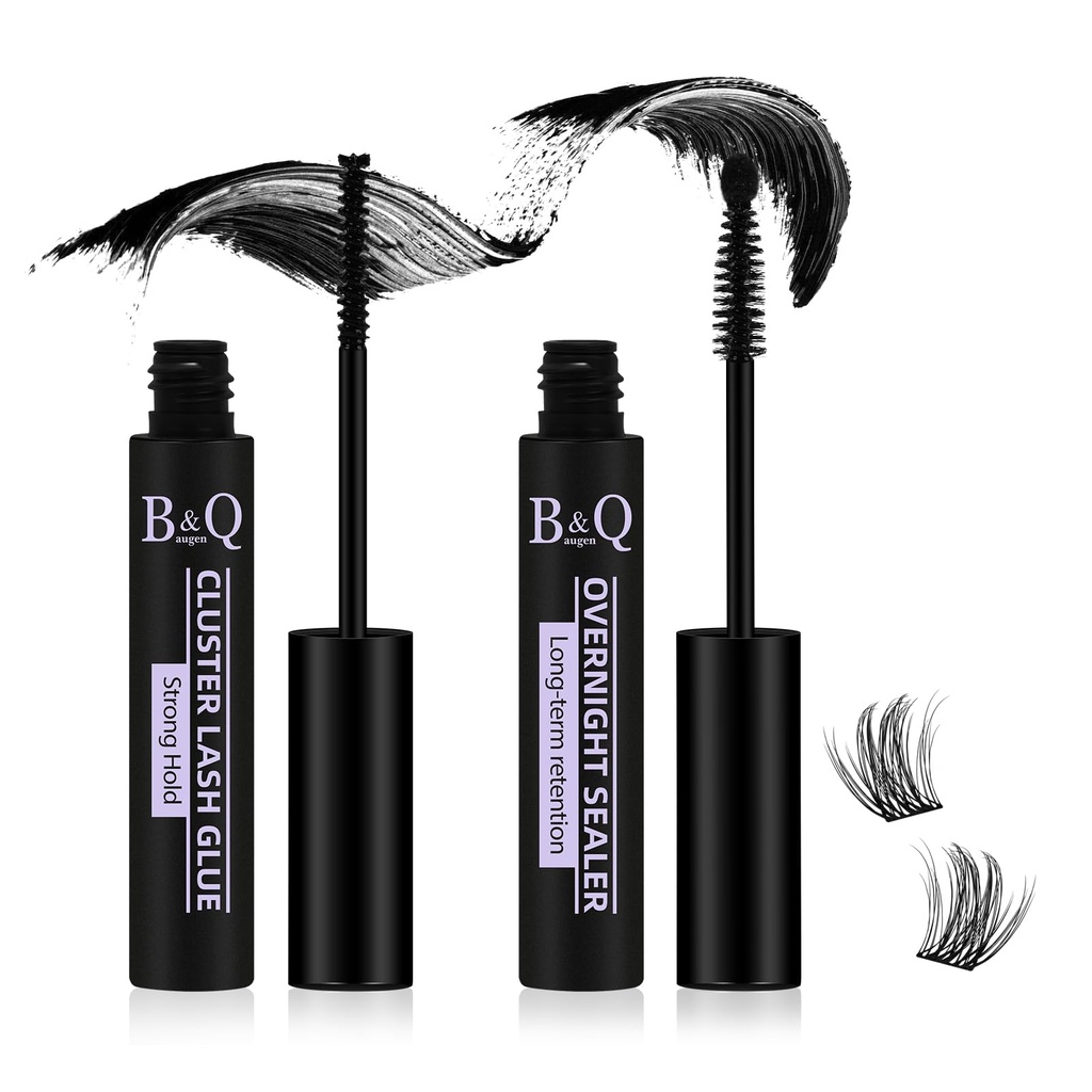 B&Q Lash Bond and Seal Cluster Lash Glue 10ML Lash Clusters Overnighter 10ML Lash Bond Lash Sealer for Cluster Lashes Waterproof Glue Longer Life Coating -2pcs